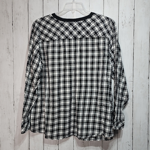 Torrid Women's Black & White Check Cotton Lace Up Pockets Long Sleeve Size 1X. - Picture 9 of 9